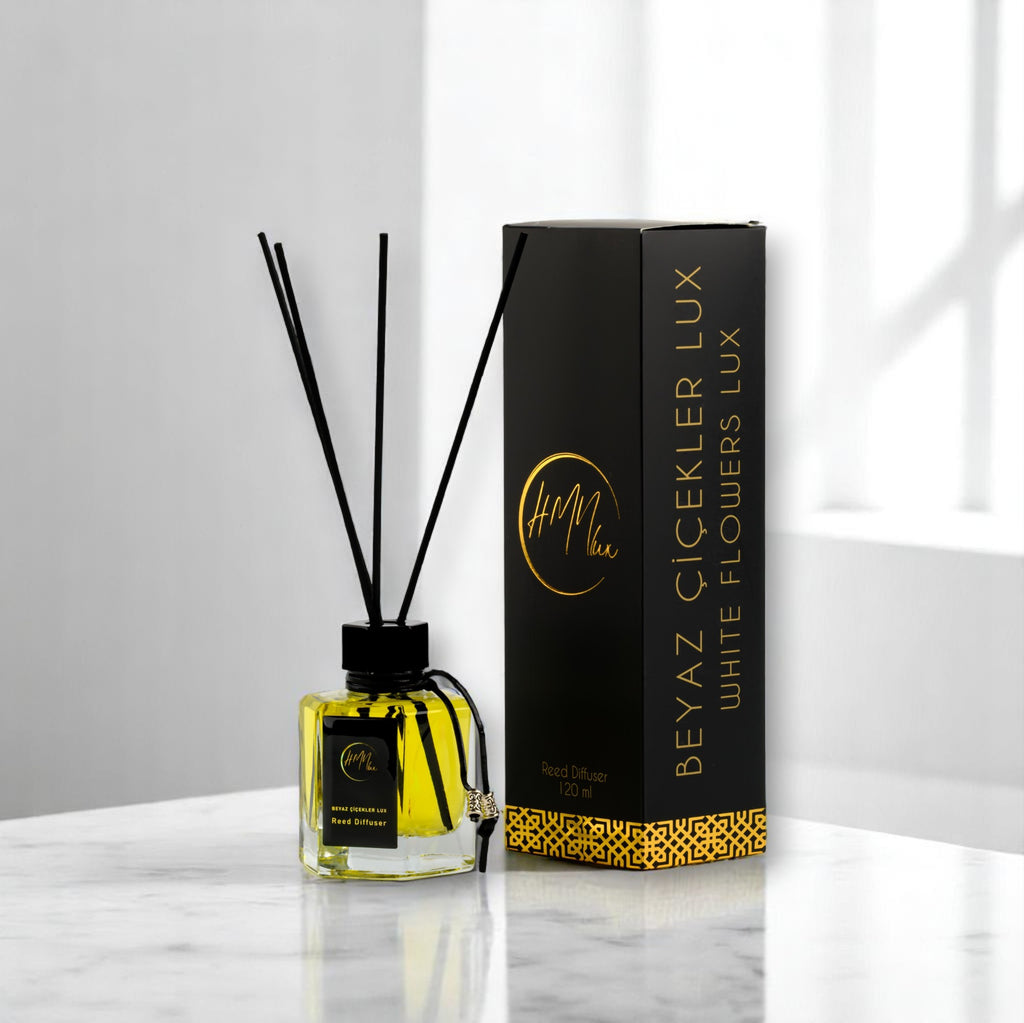 HMNLUX Beyaz Çiçekler Bambu Çubuklu Ortam Kokusu 120 ml | Kalıcı Ortam Kokusu