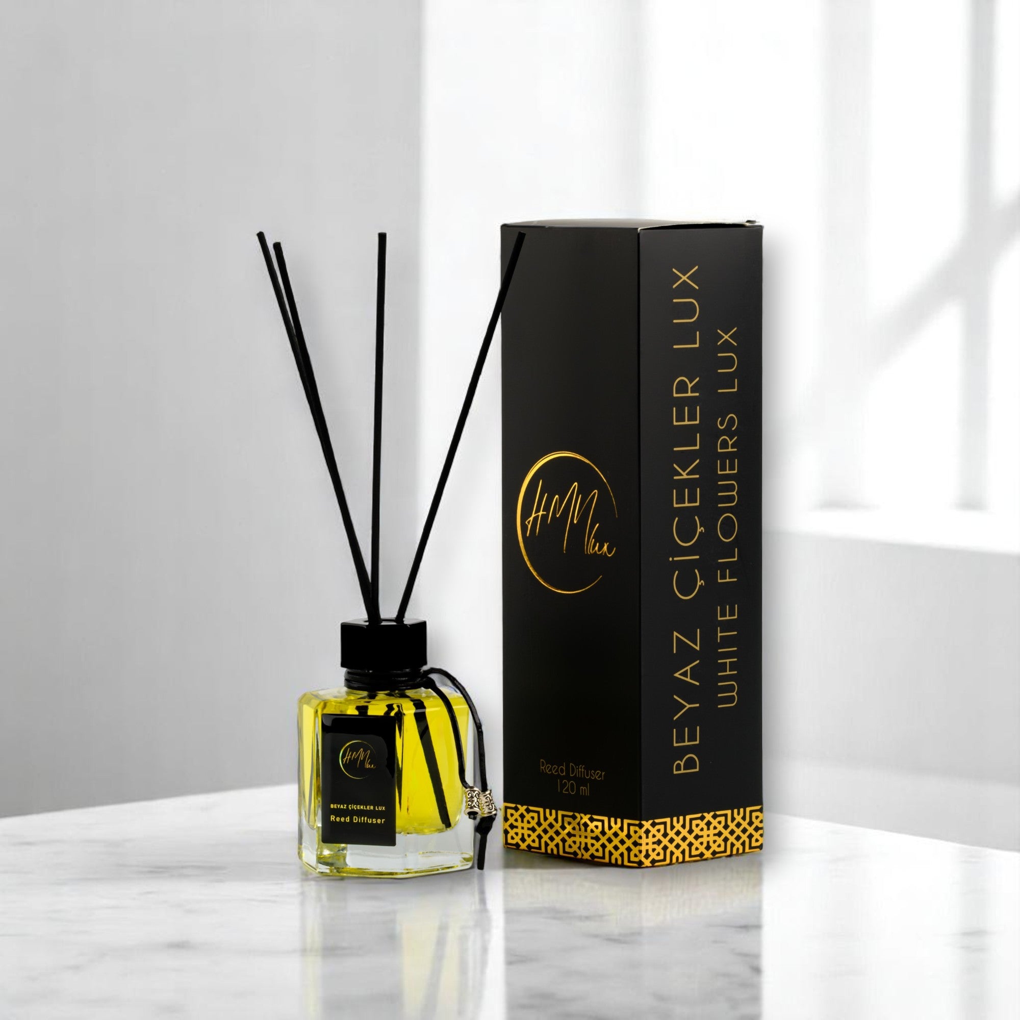 HMNLUX Beyaz Çiçekler Bambu Çubuklu Ortam Kokusu 120 ml | Kalıcı Ortam Kokusu