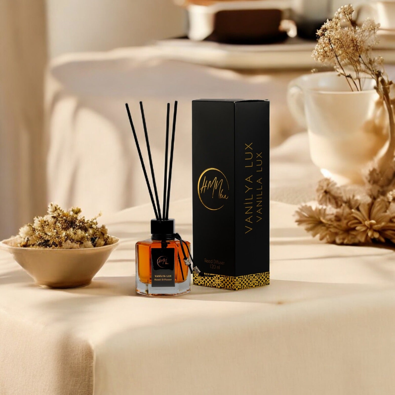 HMNLUX Vanilya Bambu Çubuklu Ortam Kokusu 120 ml | Kalıcı Ortam Kokusu